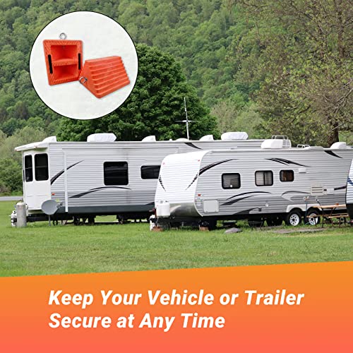 2 Packs Wheel Chocks Heavy Duty Orange with Eyebolt