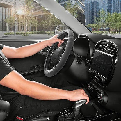 Soft Touch Leather Gray Steering Wheel Cover with Grooves