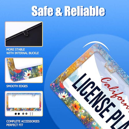 Watercolor Flower License Plate Frame Stainless Steel Car Accessory6.3x12.3