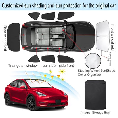 Window Shades for Tesla Model Y Juniper 2025 2026 Accessories Car Side Full Windows Rear Triangular Windshield Sun Shade Sun UV Rays & Privacy Protection for Camping (8 Count)