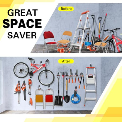 6 Pack Garage Hooks Heavy Duty Storage Organizer Wall Mount Power and Garden Tool Hangers