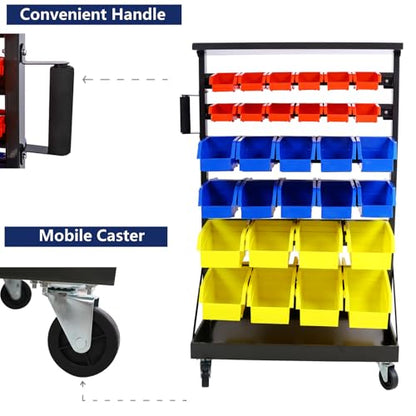 60 Parts Bin Rack Garage Storage Unit 6 Tiers System Steel Shelf with Portable Wheels