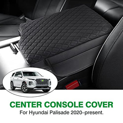 Custom Fit for Center Console Cover Hyundai Palisade 2020 2021 2022 2023 2024 2025 2026 Armrest Cover Center Console Pad PU Leather Armrest Seat Box Cover Protector with Pockets Storage Bag