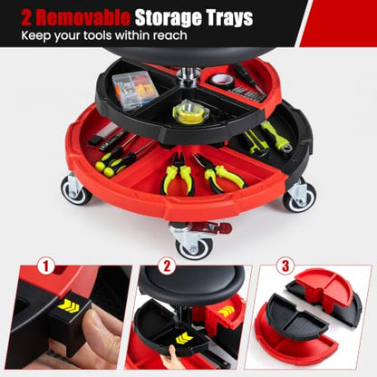 360° Rolling Mechanic Stool with 2 Tool Storage Trays
