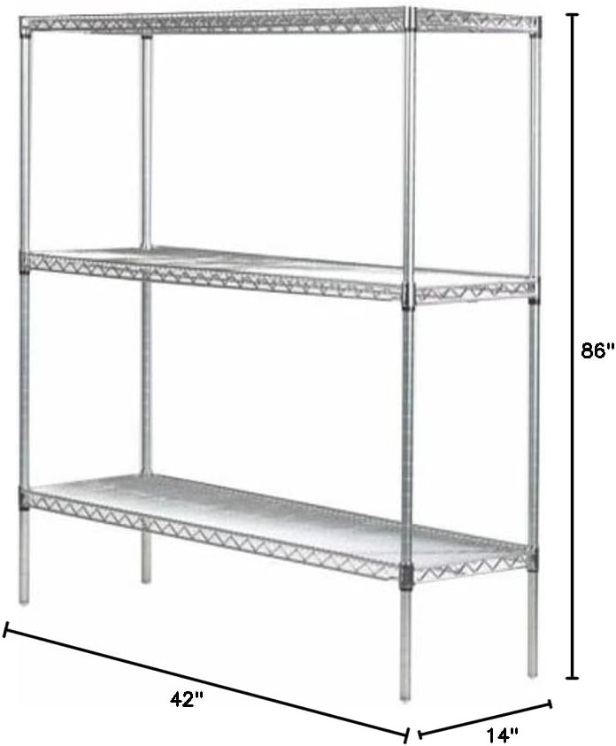 Omega 14" Deep x 42" Wide x 86" High 3 Tier Chrome Starter Shelving Unit