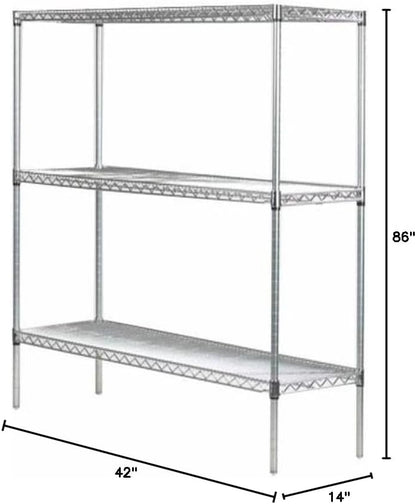 Omega 14" Deep x 42" Wide x 86" High 3 Tier Chrome Starter Shelving Unit