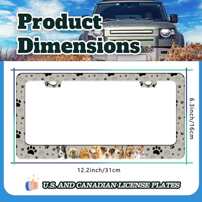 Dog Pet Paw Prints License Plate Frame Stainless Steel 6.3 X 12.2 Inch