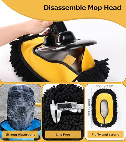 56.7" Car Wash Brush Mop Kit Mitt Sponge with Long Handle Car Cleaning Supplies Kit Tools Car Washing Duster Exterior Scratch Free