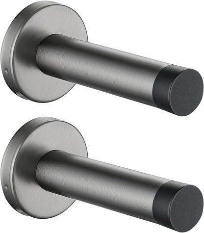 JQK Door Stopper, 304 Stainless Steel Thicken 1mm Sound Dampening Door Stop Bumper Wall Protetor 2 Pack, Brushed Grey, DSB5-GY-P2