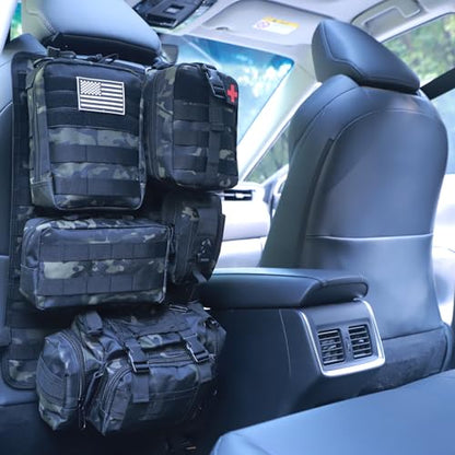 Universal Tactical Car Seat Back Organizer Bag Tactical Molle Vehicle Organizers Panel Vehicle Protector Organizers with 5 Detachable Pouches for Car