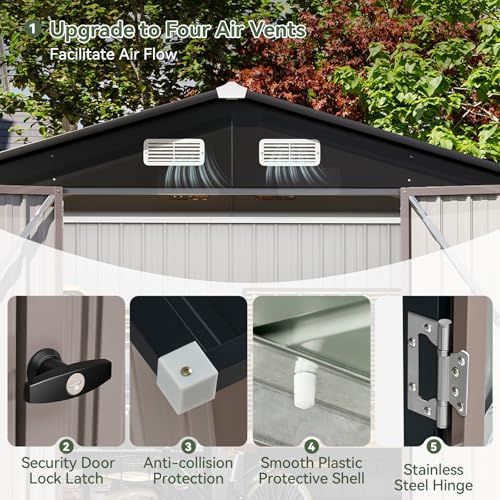 8x6 FT Outdoor Storage Shed with Base Garden Metal Shed with Lockable Door Outdoor Large Shed for Tool