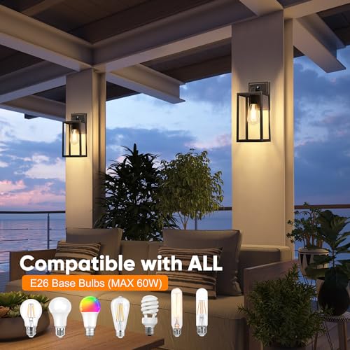Black Exterior Light Fixtures Wall Mount with Gold Rim (2 Count)