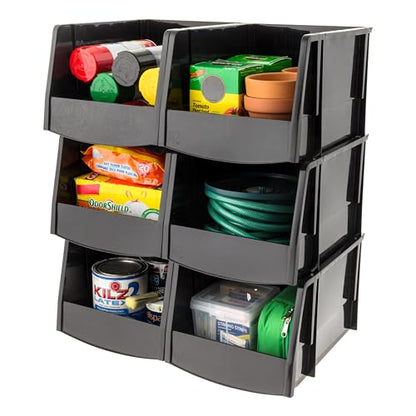 6-Pack, Extra Large Stackable Storage Bins, Black (6 Count)