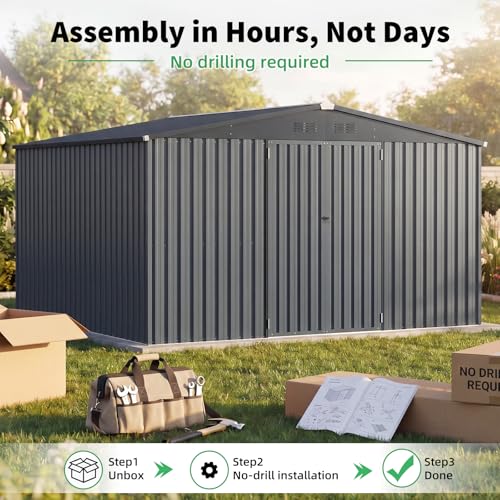 10' x 12' Large Metal Outdoor Storage Shed