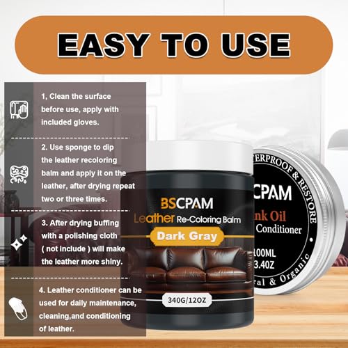 12oz Leather Recoloring Balm & 3.4oz Mink Oil Leather Conditioner kit