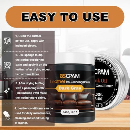12oz Leather Recoloring Balm & 3.4oz Mink Oil Leather Conditioner kit