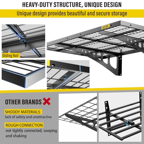 2x3ft 4Pack Wire Shelving Unit Heavy Duty Garage Storage Shelves Wall Mounted Black 1120lbs Load Capacity（24 (4 Count)