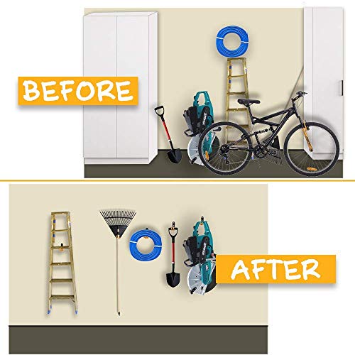 12pack Steel Garage Storage Utility Double Hooks Organizer Heavy Duty Wall Mount Tool Holder for Organizing Power Tools Ladders Bulk Items (12 Count)