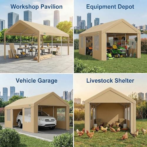 12x20 FT Heavy Duty Carport with Galvanized Frame