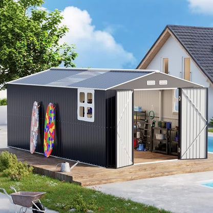 10x16 FT Metal Outdoor Storage Shed with Base Windows Skylight