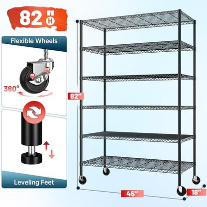 Heavy Duty 6 Tier Rolling Storage Shelves with Wheels (2 Count)
