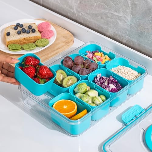 Divided Snack Serving Tray with Lid and Handle Travel Snackle Charcuterie Container Portable Storage Organizer for Candy