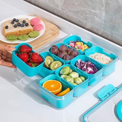 Divided Snack Serving Tray with Lid and Handle Travel Snackle Charcuterie Container Portable Storage Organizer for Candy
