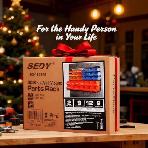 30-Bin Wall-Mounted Storage Rack System - Heavy-Duty Garage Tool Organizer for Screws, Nuts, Bolts, Nails, Beads, and Small Hardware Parts - Easy Installation and Customizable (30 Count)