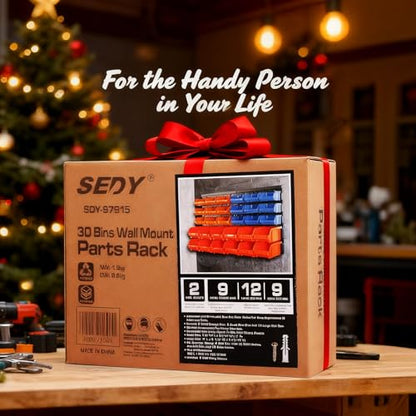 30-Bin Wall-Mounted Storage Rack System - Heavy-Duty Garage Tool Organizer for Screws, Nuts, Bolts, Nails, Beads, and Small Hardware Parts - Easy Installation and Customizable (30 Count)
