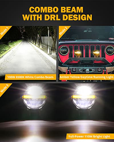 C4 Series 4 Inch 110W Round Light Offroad Pods with Amber DRL (2 Count)