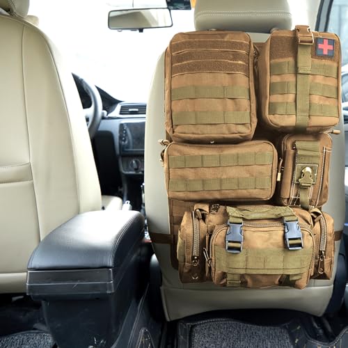 Universal Tactical Seat Back Organizer Vehicle Molle Panel Organizer Storage Bag with 5 Detachable Molle Pouch for All Vehicel Such as Jeep