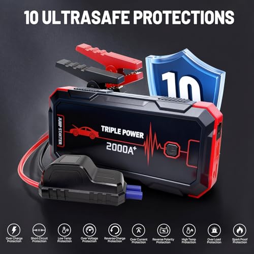 Portable Battery Jumper Starter 2000A Peak 12V Car Jump Starter & Power Booster