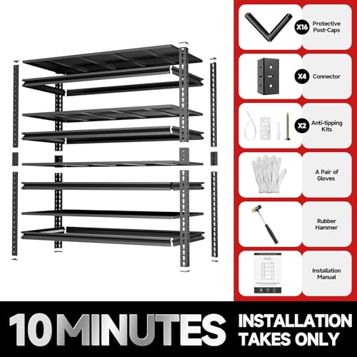 4 Tier 40" W X 20" D X 60" H Storage Shelves 2200LBS Garage Shelving Metal Storage Shelf Adjustable Metal Racks with Shelves Heavy Duty Shelving Units and Storage Utility Shelf (4 Count)