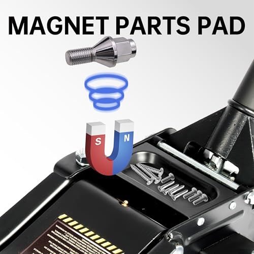 3-Ton (6600lbs) Low-Profile Dual Pistons Heavy-Duty Steel Racing Floor Jack with Quick Lift Hydraulic Pump, Foot Pedal and Magentic Pad for Car Maintenance