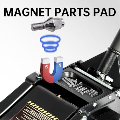 3-Ton (6600lbs) Low-Profile Dual Pistons Heavy-Duty Steel Racing Floor Jack with Quick Lift Hydraulic Pump, Foot Pedal and Magentic Pad for Car Maintenance