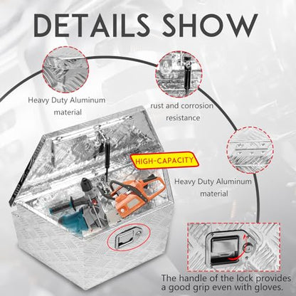 27" x 13" x 13" Trailer Tongue Tool Box with Latch and Keys Heavy Duty Aluminum Trailer Toolbox Organizer Truck Underbody Box Compatible with Pick Up Truck Bed RV Trailer ATV Silver