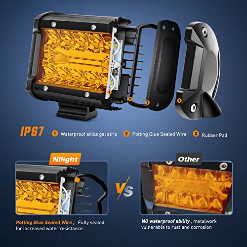 2PC 4Inch Amber Led Pods Triple Row 60W Flood Spot Combo Driving Fog Lights with 16AWG Wiring Harness