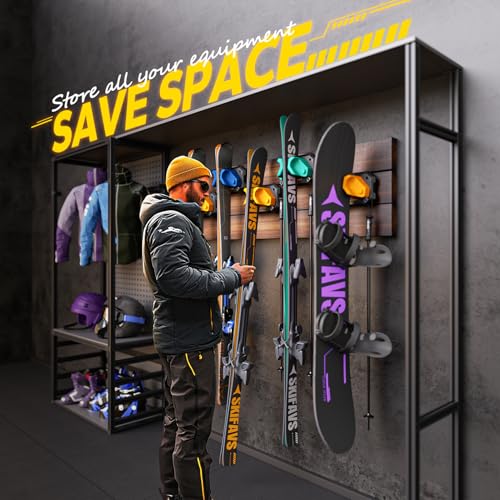 Ski & Snowboard Wall Rack for Garage Wall Fits Any Ski