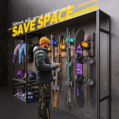 Ski & Snowboard Wall Rack for Garage Wall Fits Any Ski