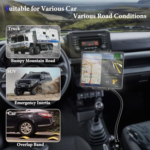 Tablet Holder for Car or Truck Seat Rail Mount Long 19.7" Gooseneck Arm Heavy Duty Car Floor Tablet Stand for iPad Pro 12.9 Air Mini