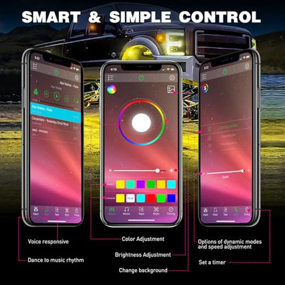 RGB LED Rock Lights Kit 4PCS Bluetooth App Control Multicolor (4 Count)