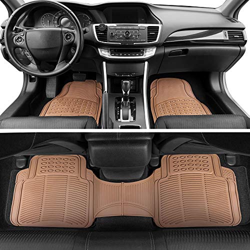 Beige Heavy Duty Front & Rear Rubber Floor Mats Universal Liners for Car SUV Van & Truck
