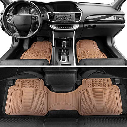 Beige Heavy Duty Front & Rear Rubber Floor Mats Universal Liners for Car SUV Van & Truck