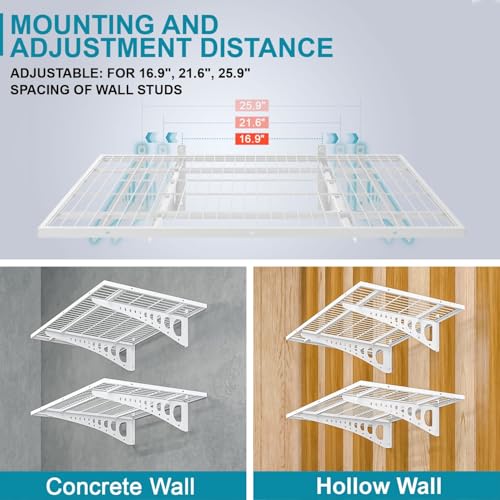 2-Pack 2×3ft(24×36 inch) Garage Wall Shelving, 500 lbs Load Capacity, Garage Wall Mounted Shelves, Heavy Duty Shelf with Hooks, White
