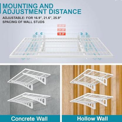2-Pack 2×3ft(24×36 inch) Garage Wall Shelving, 500 lbs Load Capacity, Garage Wall Mounted Shelves, Heavy Duty Shelf with Hooks, White
