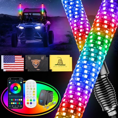 2PCS 2FT Fat Whip Lights for UTV ATV with Spring Base (2 Count)