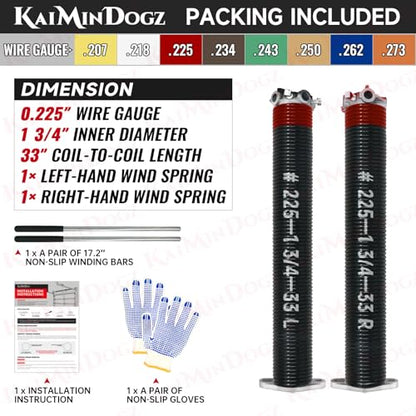 Pair of 1.75" Garage Door Torsion Springs Set with Non
