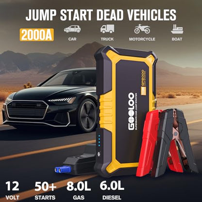 GP2000 2000A Portable Car Battery Jump Starter for 12V Vehicle