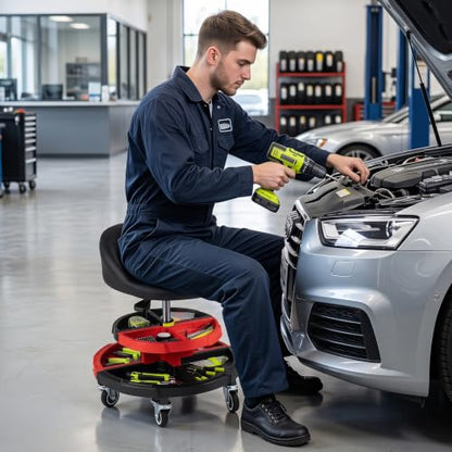 360° Rolling Mechanic Stool with 2 Tool Storage Trays