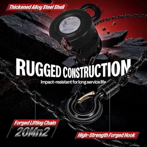 Hand Chain Hoist 1 Ton 2200 Lbs Capacity 10 Feet with 2 Hooks